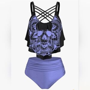 DRESSFO Purple And Black Skull Print Bikini #809 NWOT